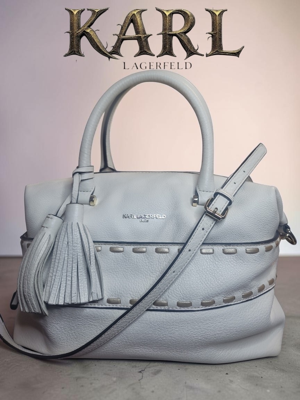 Karl Lagerfeld Paris Willow Leather Satchel Bag with Tassel EUC